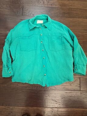 We The Free Teal Button-Up Gauze Shirt